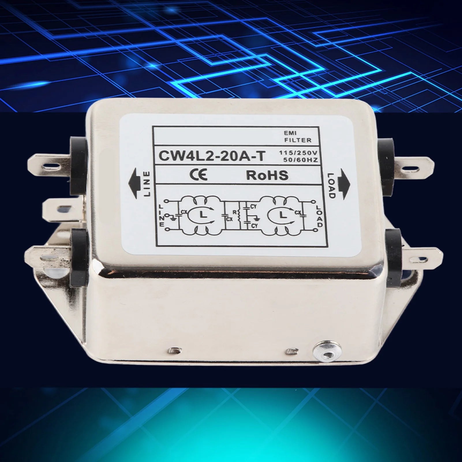 Power Filter Module Power Filter Terminal Power Wire Filter 115V/250V 20A 50/60Hz CW4L2-20A T Power Line EMI Filter Terminal ﻿