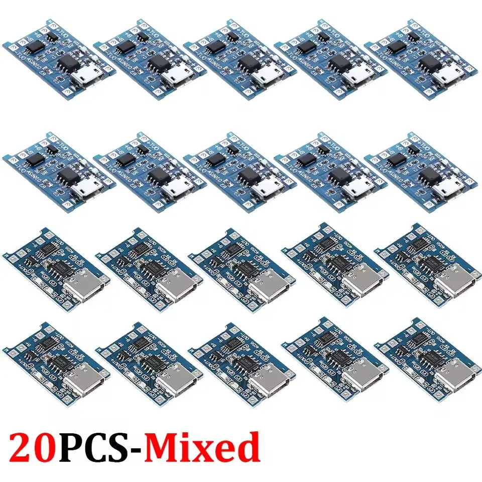 1-20Pcs Type-C/Micro/Mini USB 5V 1A 18650 Tp4056 Lithium Battery Charger Module Charging Board with Protection Function Li-Ion
