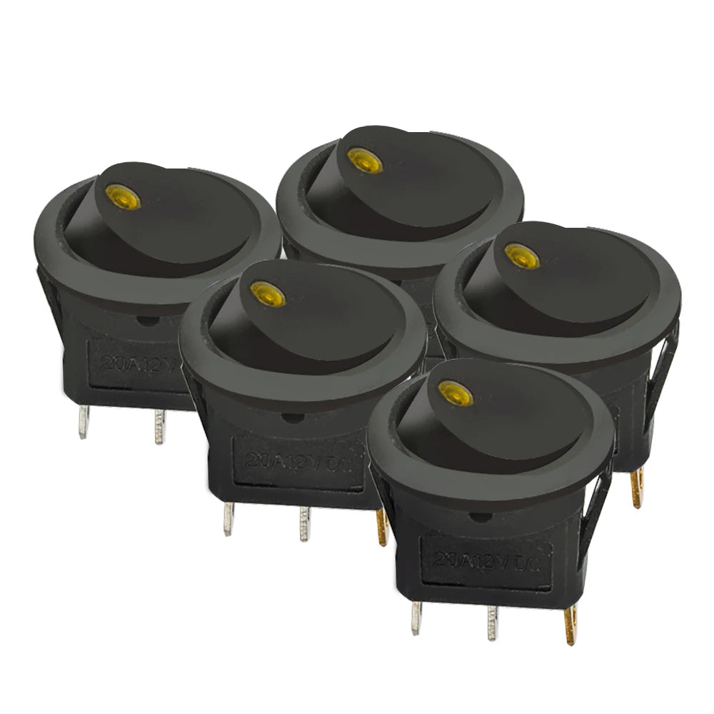 5 Pieces Car Pushbutton Switch 12V ON/OFF Luminescence Toggle Switches Round Rocker Dot Switch LED Light Waterproof