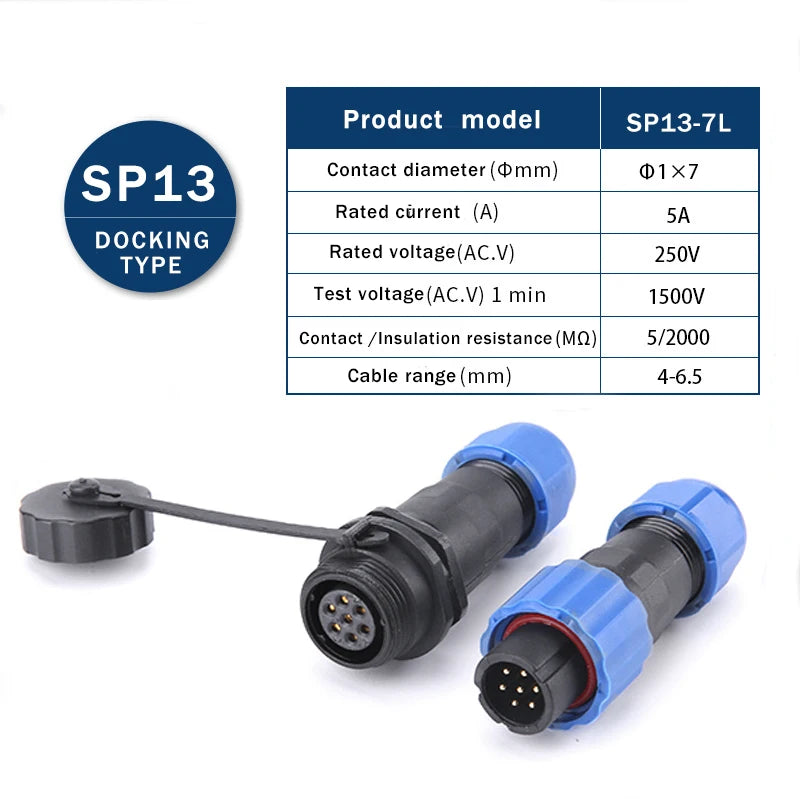 SP13 Waterproof Aviation Connector IP68 Cable to Cable In-line Plug Socket 2 3 4 5 6 7 9 Pin Circular Connector Adapter Kit