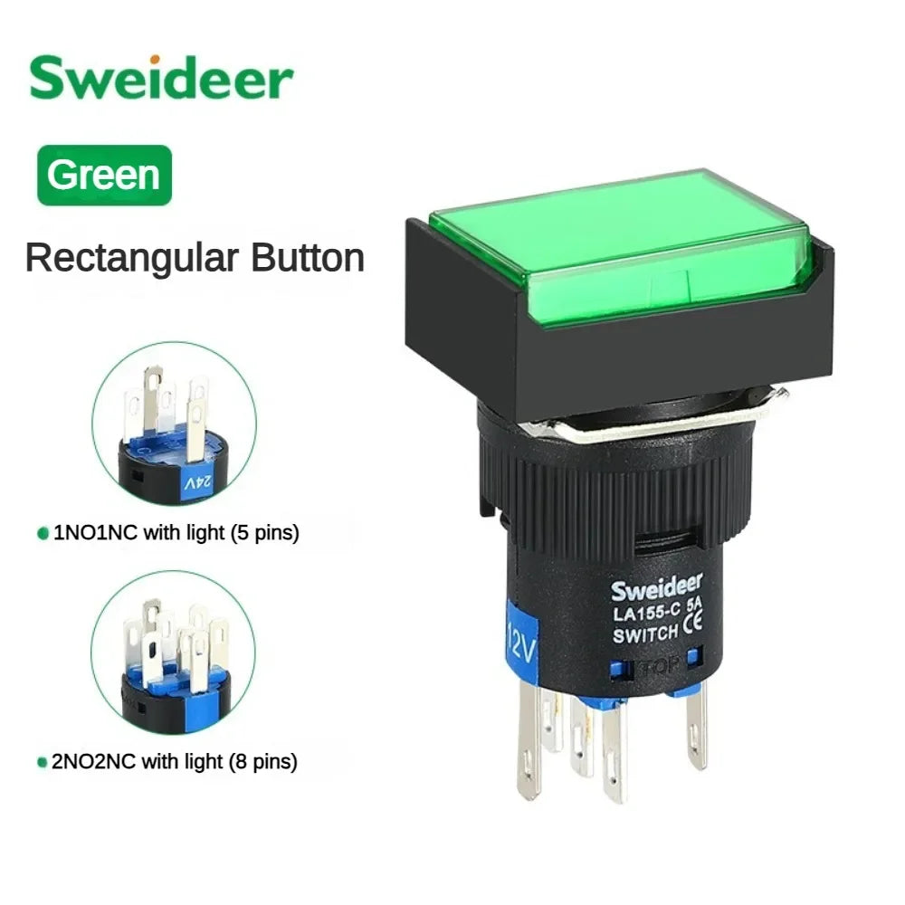 16mm Push Button Switch LED Illuminuted 12/24/220V Momentary Self-locking on Off with Light Square Round Rectangle Power Switch
