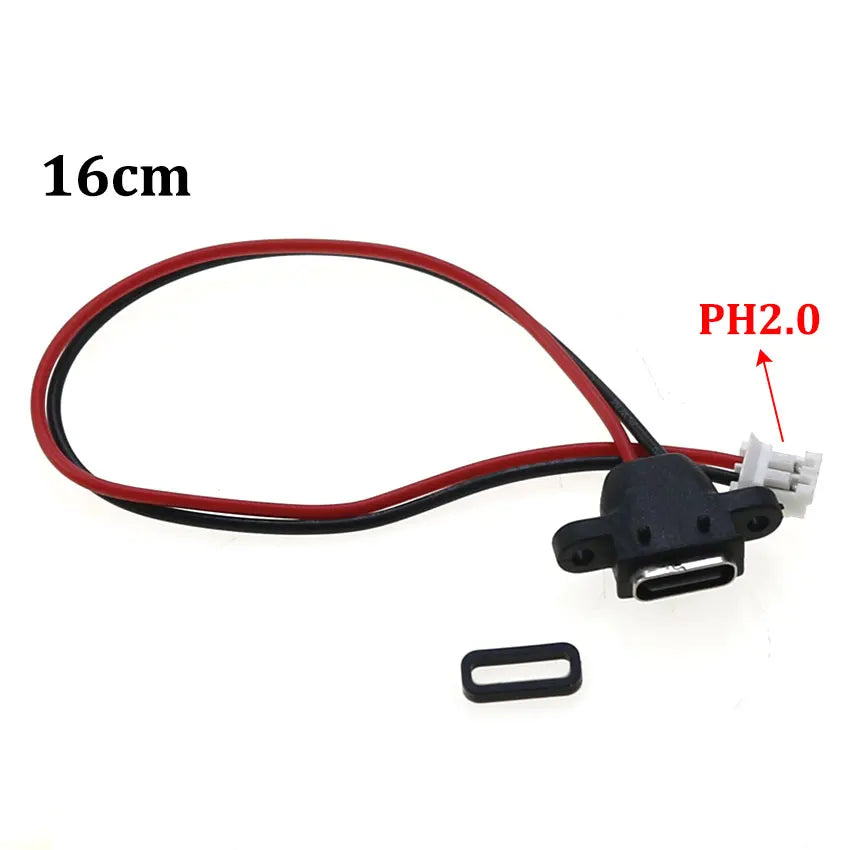 1pcs USB C Type-C 2Pin Waterproof Connector Female Socket Charging Port W/ Welding Wire Dupont Line MX1.25 PH2.0 XH2.54 Terminal