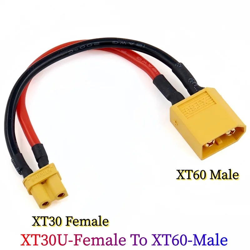 XT30 to XT60 Connection Cable XT60 to XT30U Male-to-Female Adapter Wire 16AWG Silicone Wire Model Aircraft Power Charger