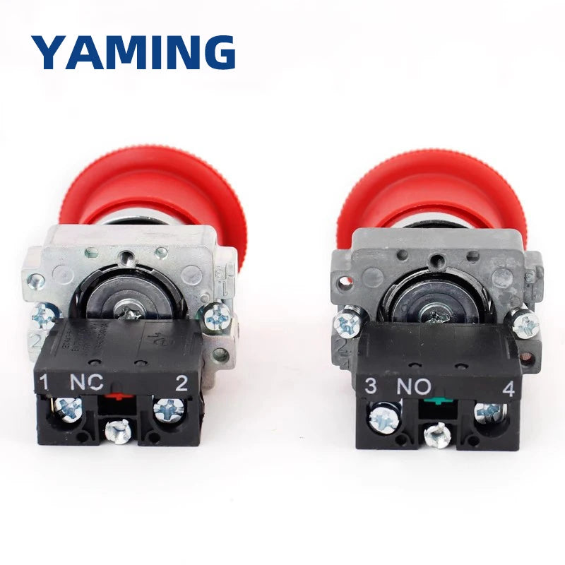 5pcs 22mm Mounting Emergency Stop Button Switch Self-locking XB2-BS545 Rotary Reset Mushroom Head NO NC Brass/Silver Contact