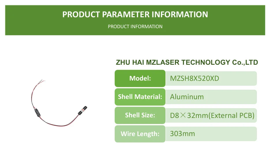 Economical Compact Green Dot Laser Diode Module 520nm D8mm 5mW 10mW 3V 5V 12V 24V Industrial Grade for Woodworking Machinery