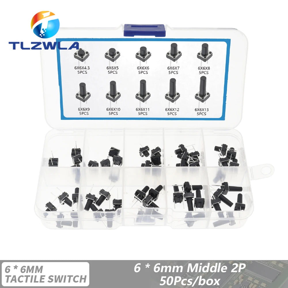 10 Models 6*6 Tact Switch Tactile Push Button Switch Kit Height: 4.3 5~13MM DIP 2P/4P Micro Switch 6x6 Key Switch
