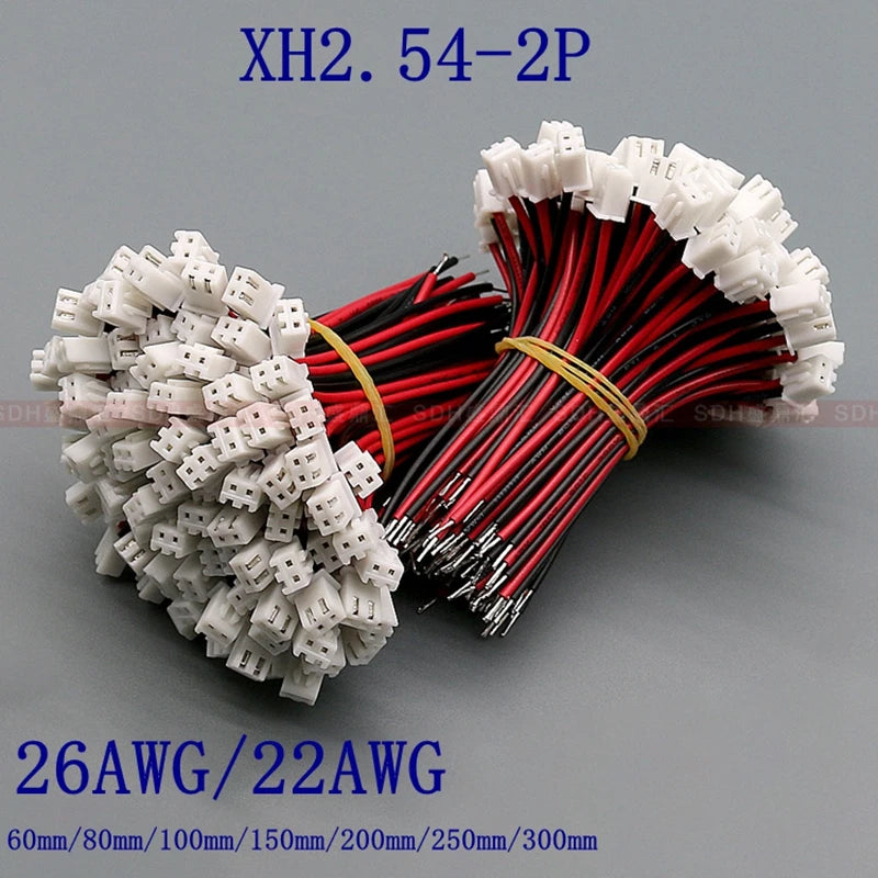 100Pcs JST XH2.54 XH 2.54mm Wire Cable Connector 2 Pin Pitch Male  Plug Socket  Wire Length 26AWG 24AWG