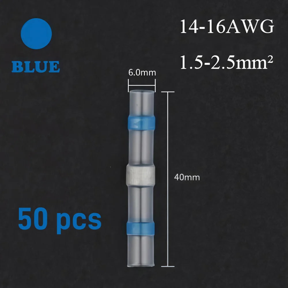 Heat Shrinkable Tube Waterproof Solder Ring Wire Connectors 10/30/50PCS Awg22-18 Butt Bushing Electrical Splice Terminal