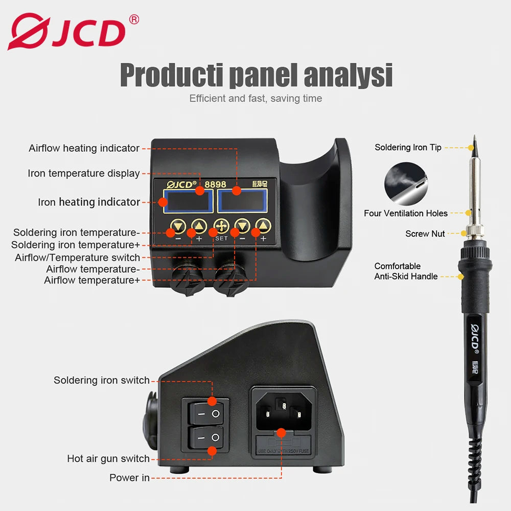 JCD 8898 Soldering Station 2 In 1 Soldering Iron Hot Air Rework Welding Station with Sleep Mode For BGA PCB IC SMD Repair Tools
