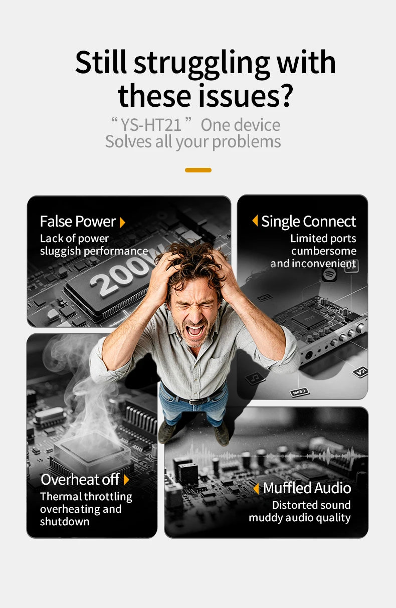 YS-TB21H TPA3116 Bluetooth 5.1 Audio Amplifier Board 2.1 Channel 50Wx2+100W Subwoofer APP Control HiFi Stereo Power Amp