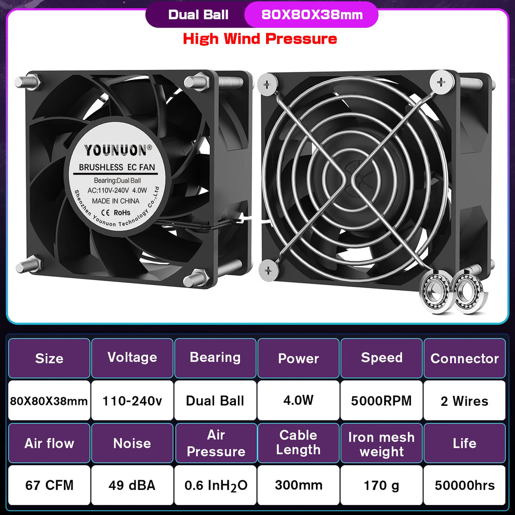 1PCS EC Brushless Fan 6025/8025/9225/12025/12038/12032 AC 110V 115V 120V 220V 240V Cooling Cooler Fan AC Axial Fan