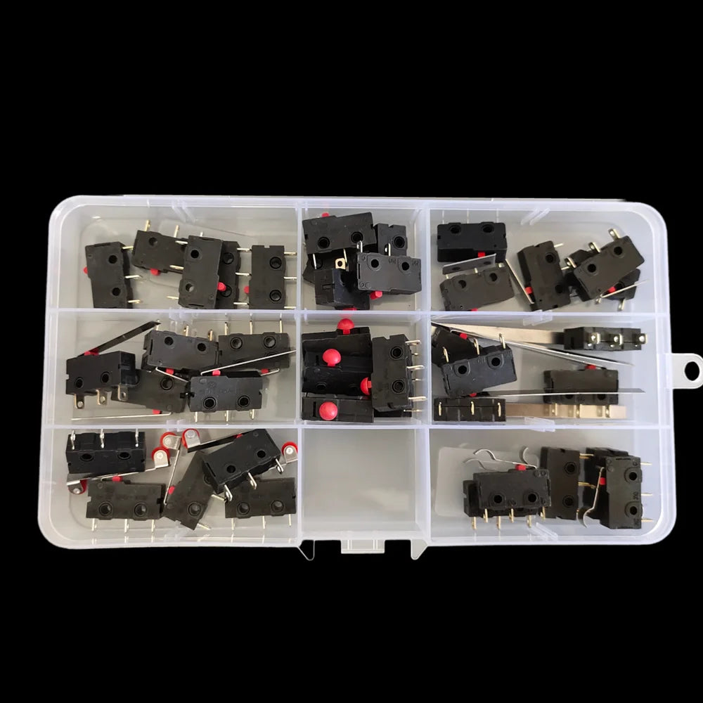 40PCS/Box Mini Micro Limit Switch NO NC 2P 3P Terminals SPDT 5A 125V 250V Roller Arc Lever Snap Action Push Micro Switches