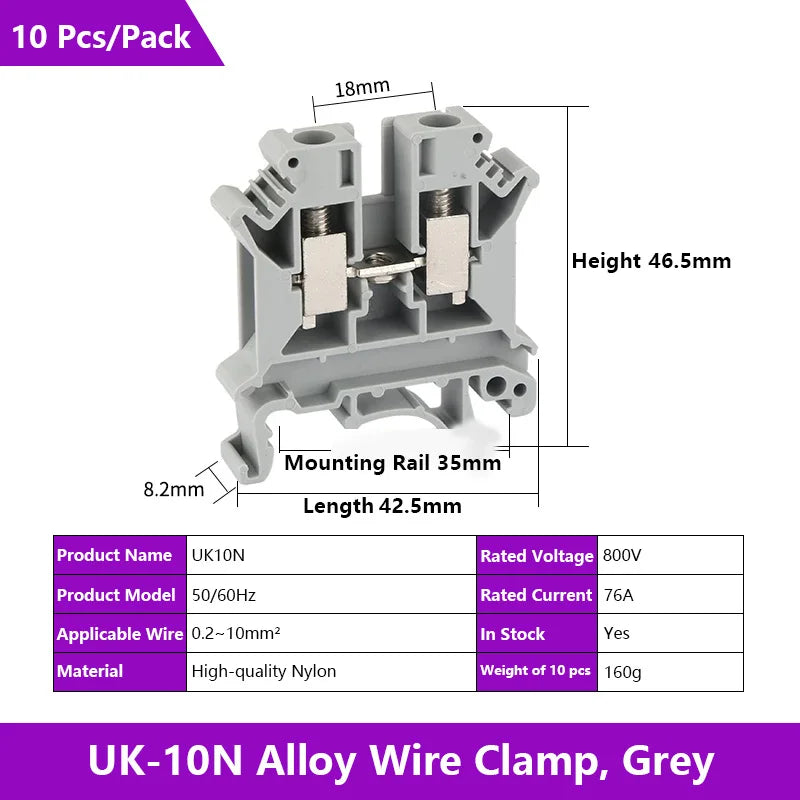 UK 2.5 Terminal Block UK2.5B Screw Connection Connect Strip 2.5B/3N/5N/6N/10N  2.5mm² Cable Electrical Din Rail Wire Connector