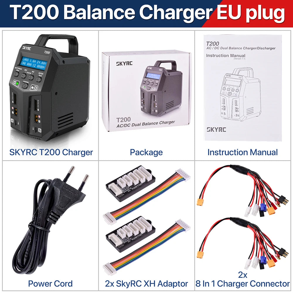 SKYRC T200 T400 T100 AC/DC Lipo Battery Dual Balance Charger Discharger for Traxass Airsoft Drone RC Battery Charger Fast Charge