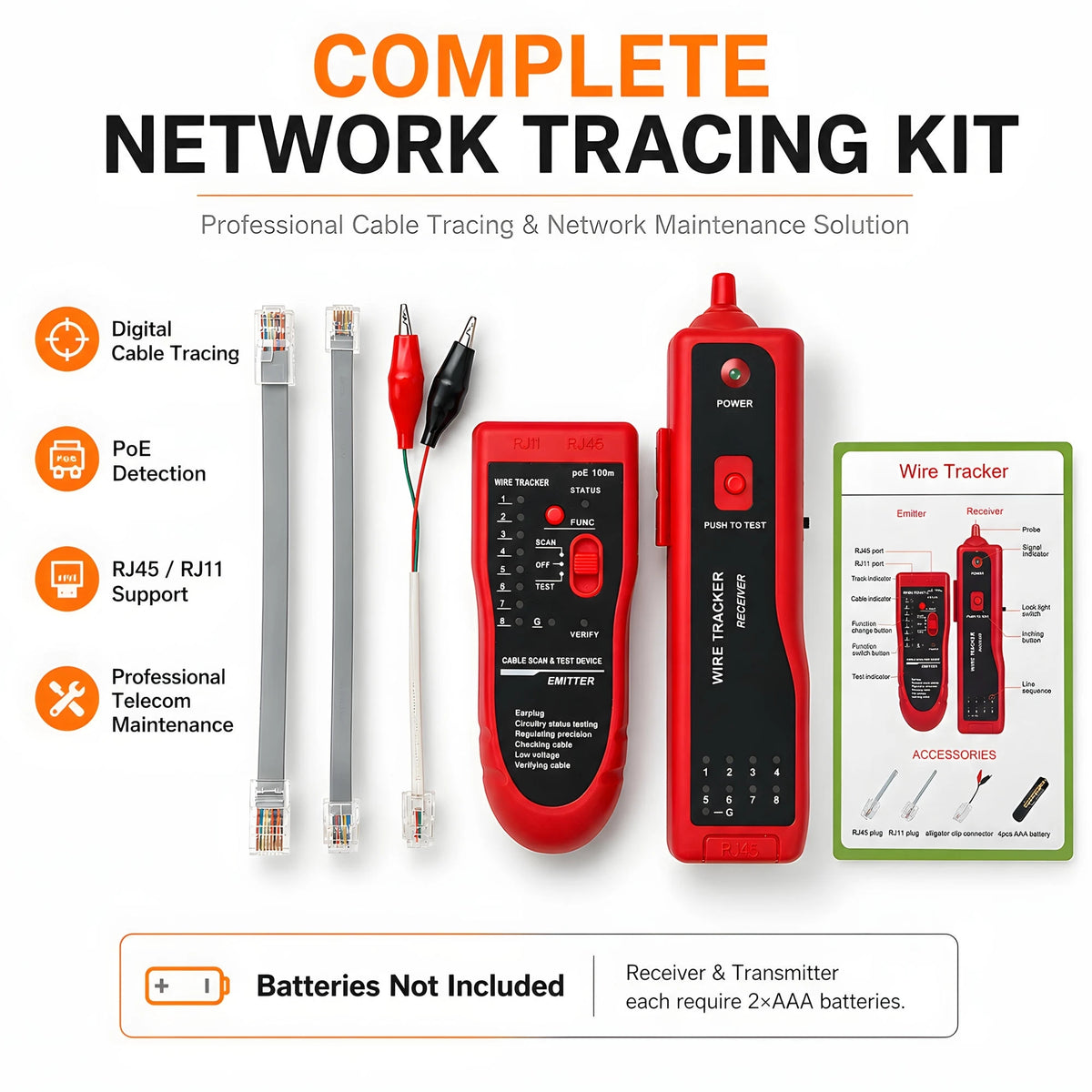 High Precision Network Cable Tracker Digital Signal Network Cable Tester Anti-Interference Noise-Free Support for PoE Testing