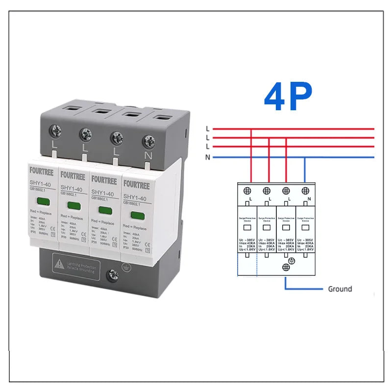 AC SPD Surge Protection 2P  4P 10〜20KA  20〜40KA 30KA〜60KA House Lightning Protector  Low-Voltage Arrester Device Laser Printing