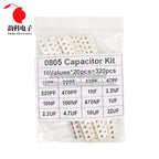 320PCS 720PCS 0603 0805 1206 SMD Capacitor Assorted Kit 16/36/50Values 1PF - 10UF Capacitance Set 100NF 0.1UF 1UF 2.2UF 4.7UF
