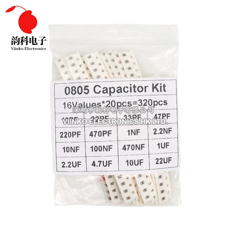 320PCS 720PCS 0603 0805 1206 SMD Capacitor Assorted Kit 16/36/50Values 1PF - 10UF Capacitance Set 100NF 0.1UF 1UF 2.2UF 4.7UF