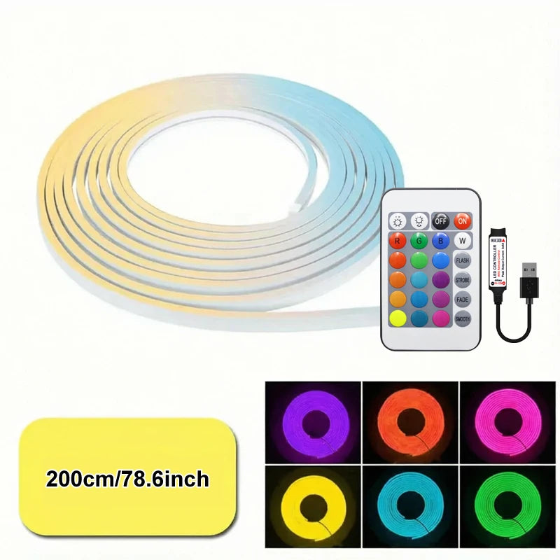 1 Roll of Low-Voltage 5V Flexible Rgb Color-Changing Neon Led Light Strip, USB Interface, with 24-Key Multi-Function Controller, Can Switch Light Colors and Adjust Light Brightness, Used for Gaming, Electric Car Decora