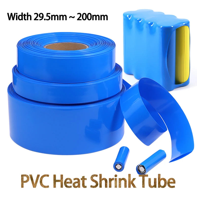2/5M PVC Blue Heat Shrink Tube Width 29.5mm ~ 200mm 18650 Lipo Battery Pack Insulated Cable Sleeve Protection Battery Film Wrap