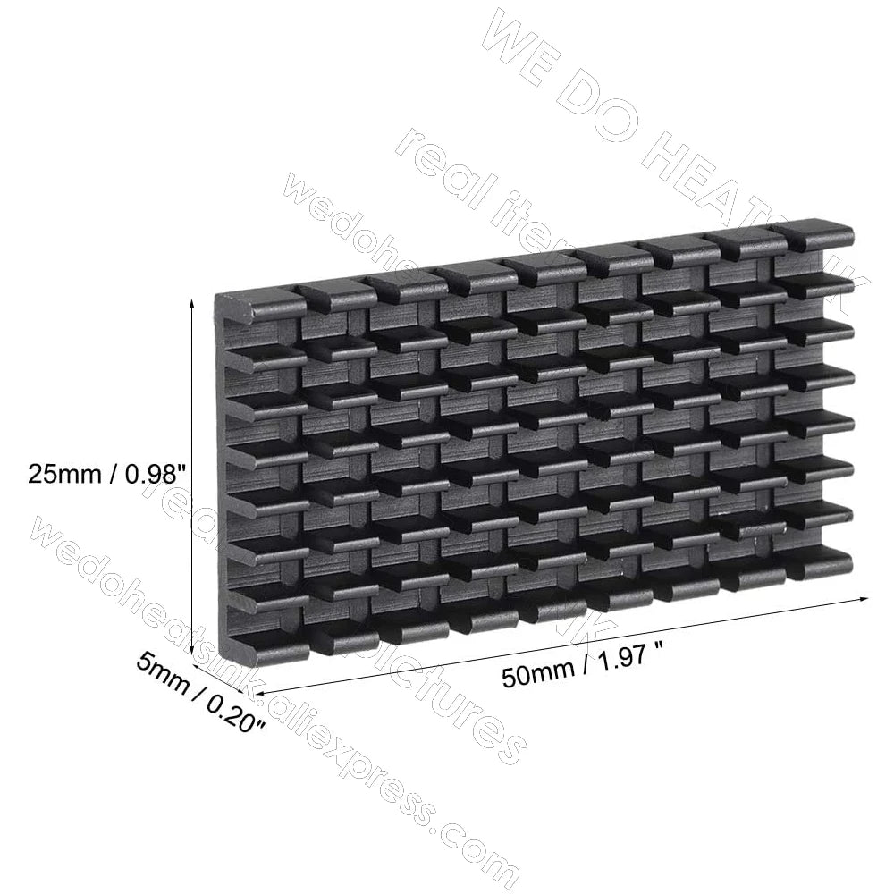 WE DO HEATSINK 50x25x5mm Without or With Thermal Pad Black Slotted Anodized Aluminum Heatsink Cooler Radiator