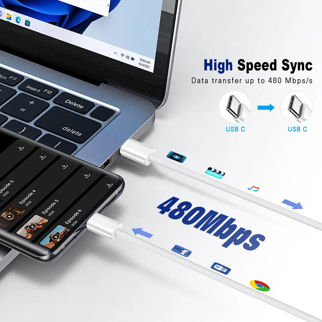 60W Type C to Type C Cable Data Line For Iphone 15 16 17 Samsung Xiaomi Fast Charging USB C to C Cable Type C Data Charger 1m2m