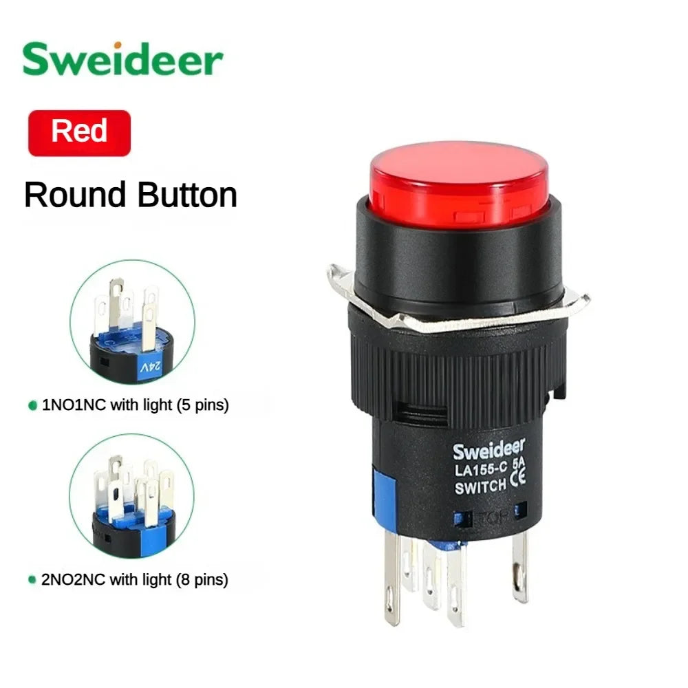 16mm Push Button Switch LED Illuminuted 12/24/220V Momentary Self-locking on Off with Light Square Round Rectangle Power Switch