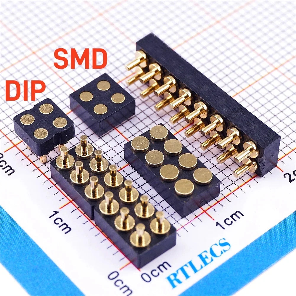 5Pcs Target PAD Connector 2.54 Grid 4 6 8 10 12 14 16 20 Pole Female Spring Pogo Pin Header Socket Power Charge DIP SMD Dual Row