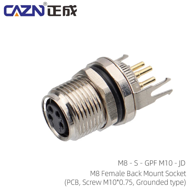CAZN M8 Welding Panel Connector Male Female Back Mount Socket SMD 3 4 5 6 8 Core Angle Pin Male and Female Socket
