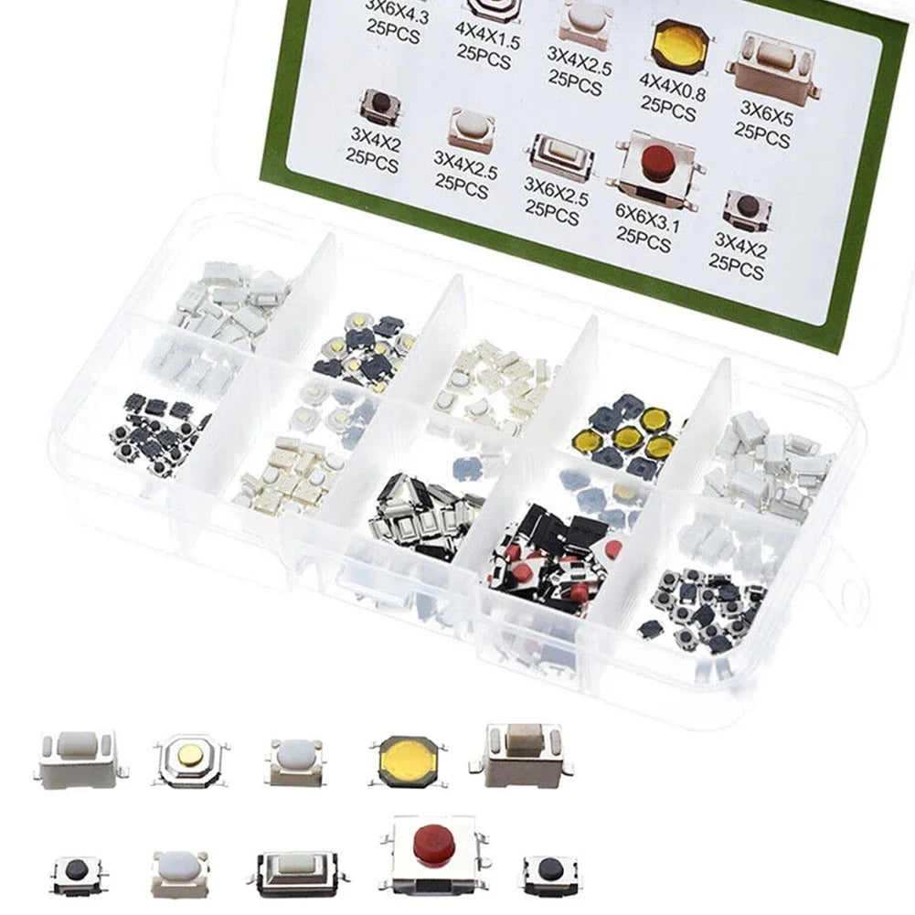 250pcs Car Remote Control Push Button Switch Car Keys Button Touch Microswitch With Box Model Tactile Push Button Switch Kit