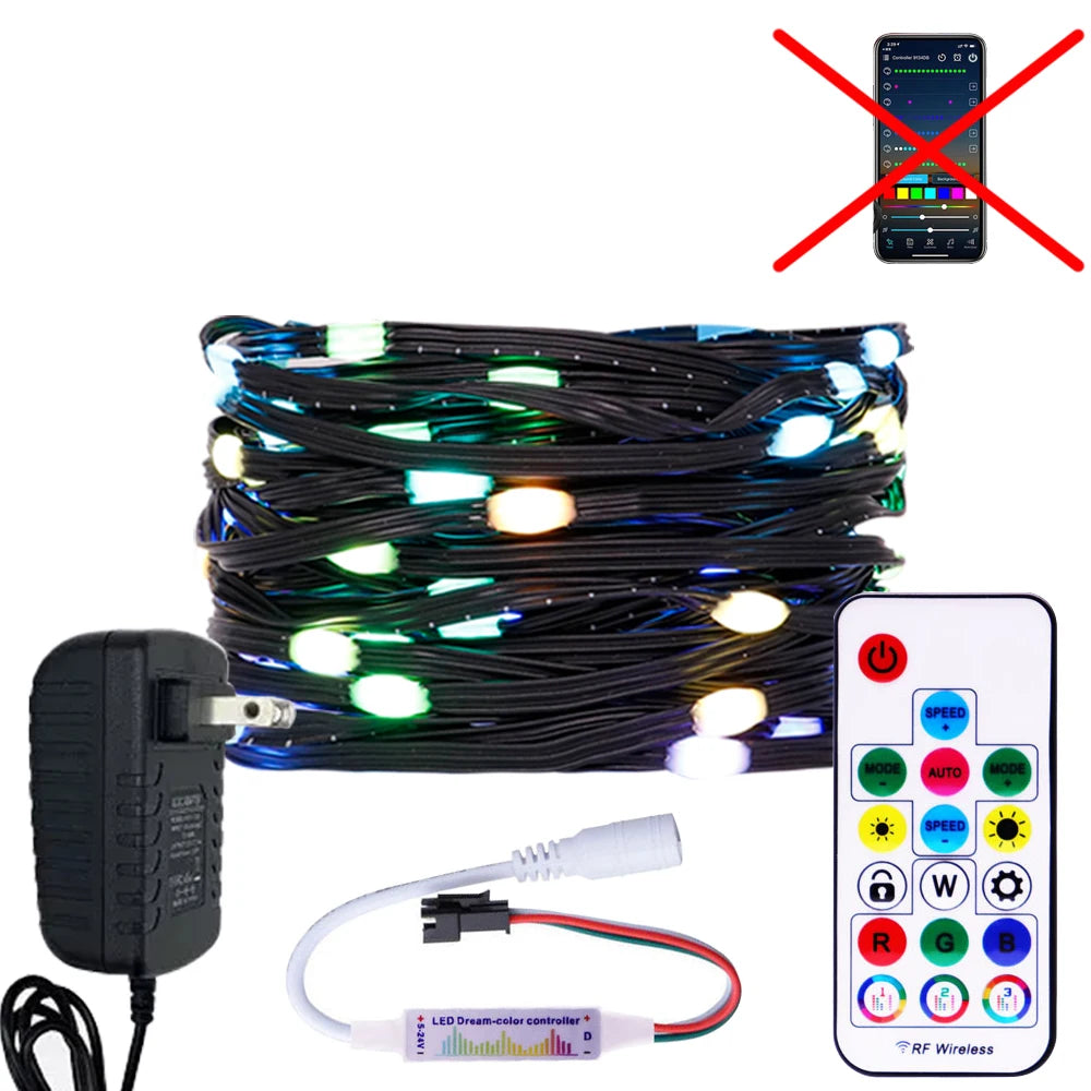 WS2812B RGBIC LED String 5M-20M Dream Color Party Christmas Lights Individually Addressable String Lights Waterproof USB DC DC5V