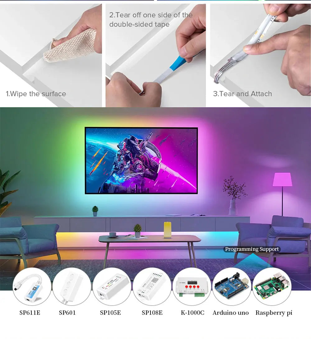 COB LED Light Strip Pixel Addressable 360 480 720 576 LEDs RGB Dream Full Color 12V 24V WS2812B High Density Flexible COB Light