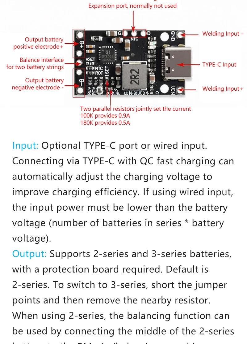 15W Type‑C USB 2‑3S BMS Lithium Battery Boost Charging Module 8.4V 12.6V 1.5A Fast Charge With Balance And Indicator