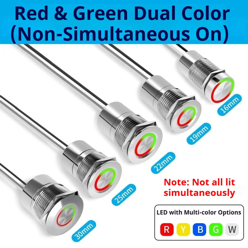 Metal touch sensor switch Stainless steel button jog delay self-locking IP68 waterproof 16/19/22/30mm