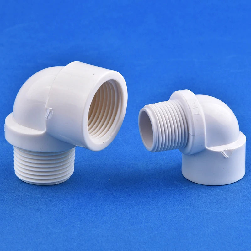 1/2" 3/4" 1" White PVC 90° Elbow Connector Female-Male Thread Garden Irrigation Supply Pipe Joint Aquarium Fish Tank DIY Tools