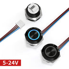12mm Mini Metal LED Push Button Switch IP67 Waterproof Momentary 5-12-24V Short Stroke Push Button with Quick Connect Terminals
