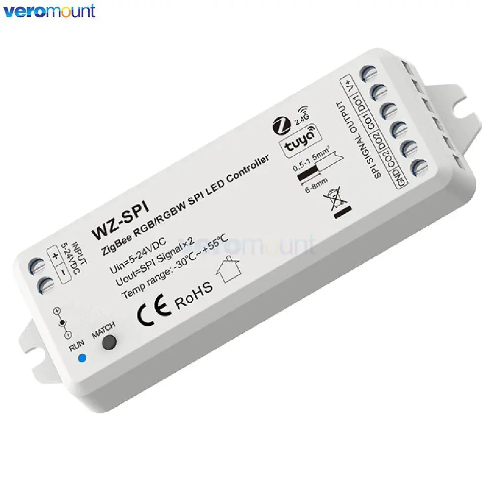 Skydance WZ-SPI Tuya Zigbee SPI Controller for RGB RGBW Pixel LED Strip RF Remote Control WS2811 2812 Addressable Tape 5V-24V DC