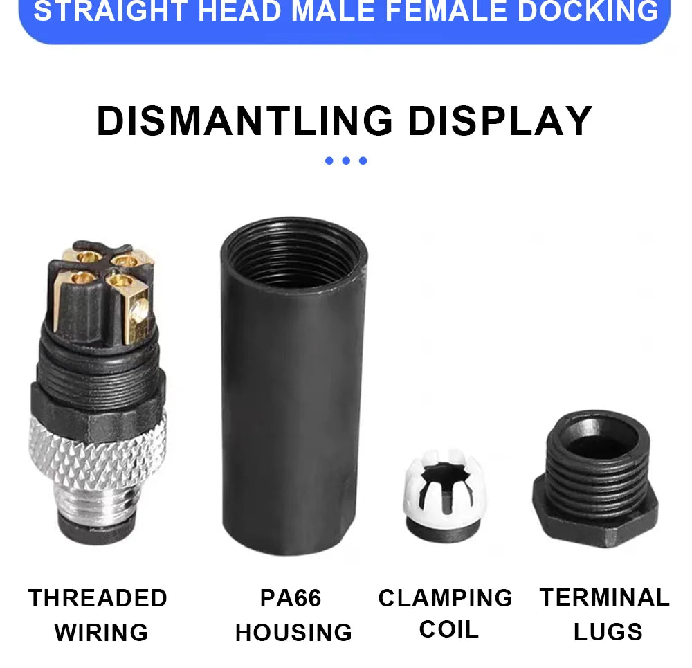Cloweit M8 Sensor Connector Waterproof Male&Female Plug Straight Angle Screw Threaded Coupling 3pin 4p Panel Mount Flange Socket