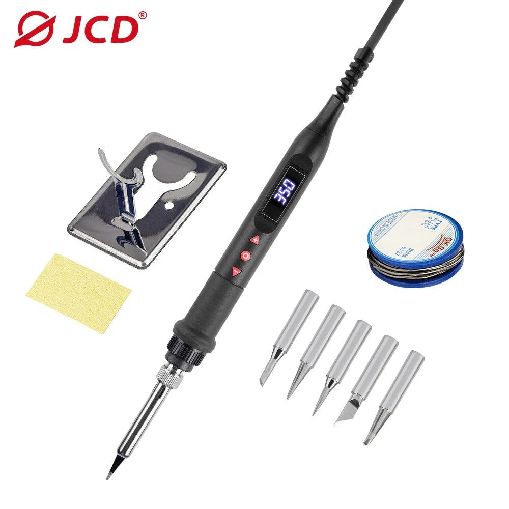JCD Digital Soldering Iron Set Kit 80W with ON/OFF Switch Adjustable Temperature LCD Welding Tools Ceramic Heater Soldering Tips