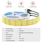 DC 5V USB COB Strip Width 8MM Flexible LED Strip Cabinet Light Lamp Home Decor TV Backlight Pink/Red/White/Ice Blue/Yellow/Green