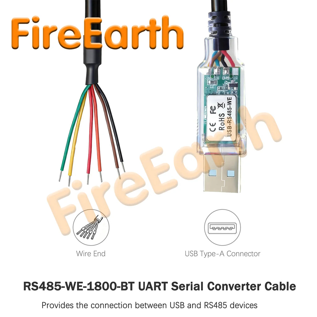 FTDI USB to RS485-WE Serial Cable, RS485-WE-1800-BT UART Serial Converter Cable,USB-RS485-WE Wire End,FT232 Chipset, 6 Way,1.8m