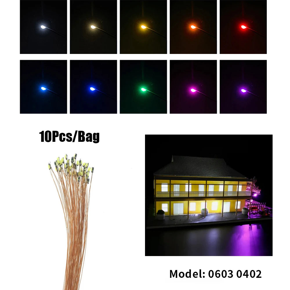 10pcs/Lot 0402 0603 SMD Lamp Wired Micro Led Pre-Soldered Micro Litz Wired Chip 20cm 3V Railway Model Scenes