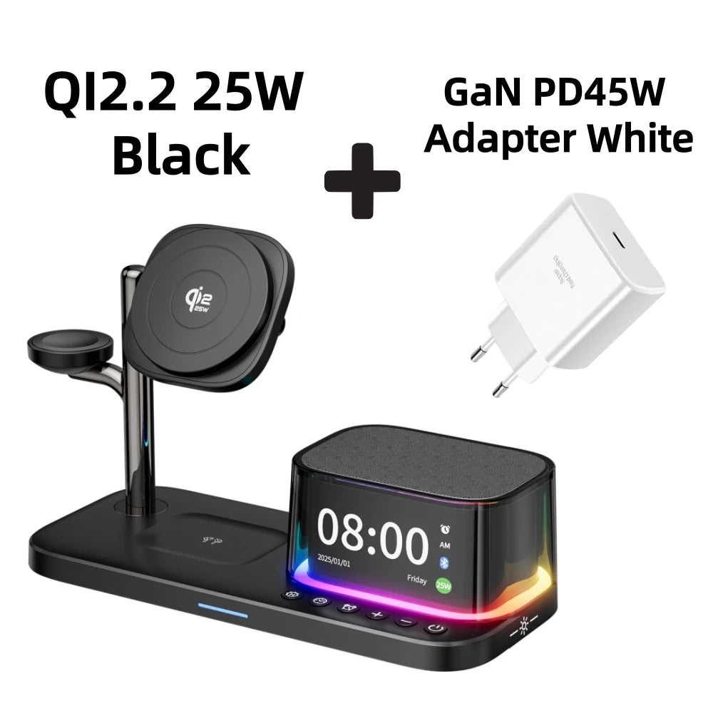 Super Fast QI2.2 25W Magnetic Wireless Charger Station For Galaxy S25/S26 iPhone 17 16 Pro Max Apple& Galaxy Watch Airpods Buds