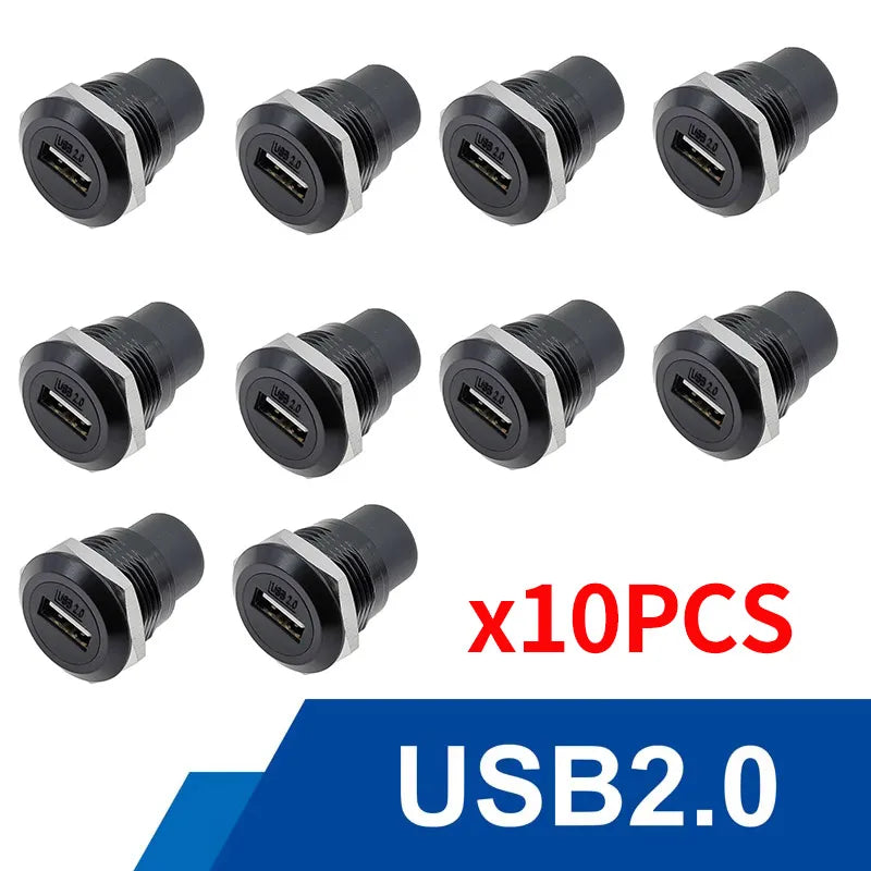 10Pcs Metal D‑Type Panel Mount Socket RJ45 CAT6 HDMI USB3.0 Straight Through Network Connector Module Round Panel Mount Adapter