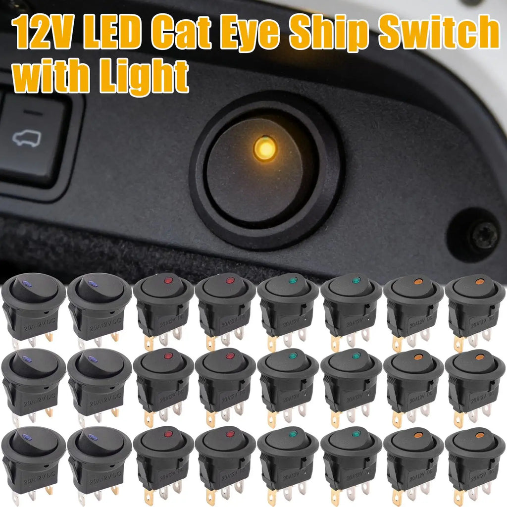 12V LED Boat Switch with Light Car Truck Rocker Switch on/Off Control SPST 3 Pin 2 Position for Marine Auto 1/3/12pcs