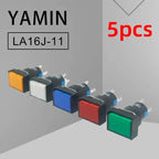 5pcs 16mm Rectangular Power Push Button Switch With Lamp Self Reset Momentary Latching Fixed Lock Five Pin LA16-J-11D LA16-J-11S