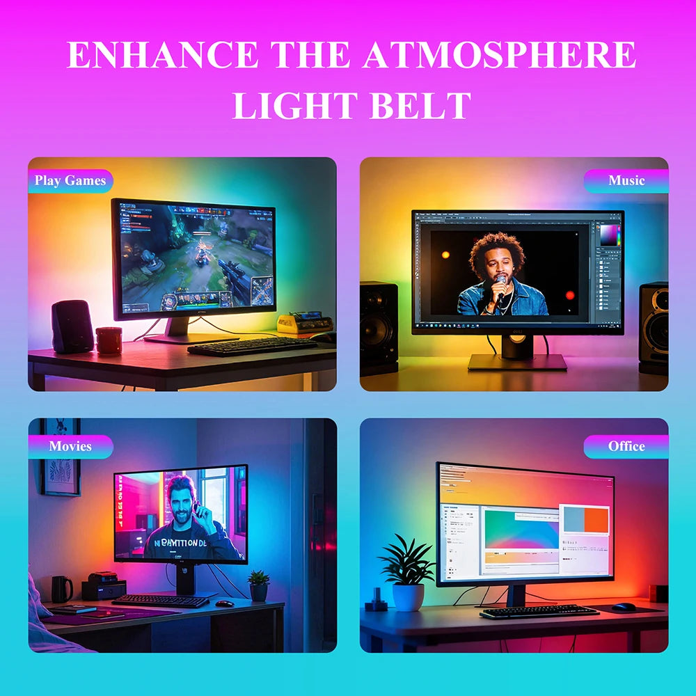 RGB Screen Backlight Strip Light 5V USB Bluetooth 24Keys Remote Kit Music Sycn Atmosphere APP Dreamy for Party Gaming Room Decor
