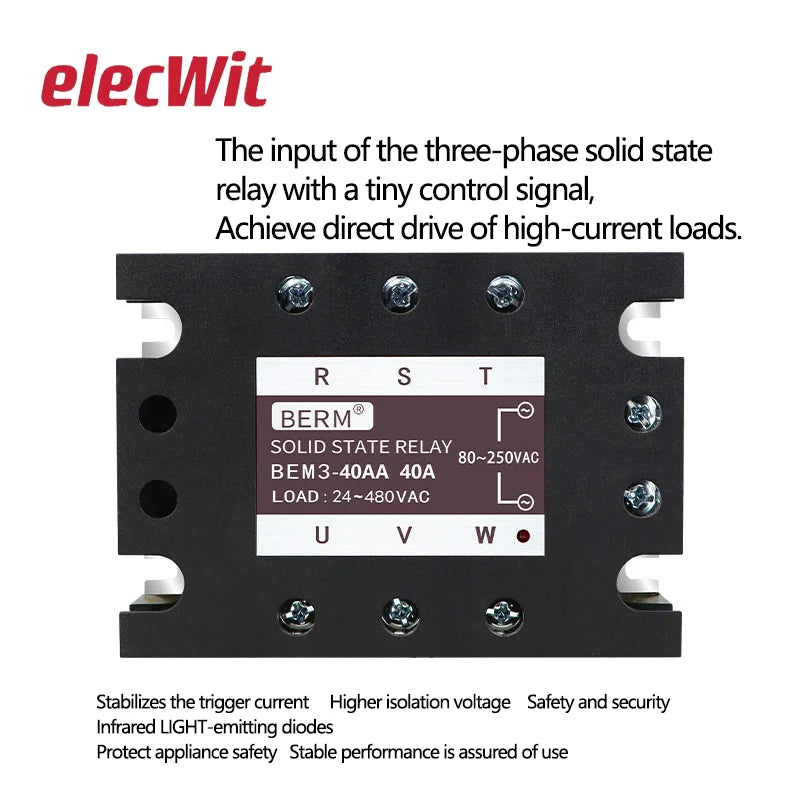 3 Phase 10A 60A 80A 100A 150 200A Three Phase SSR 80-250VAC Control 24-480V Solid State Relay  AC-AC