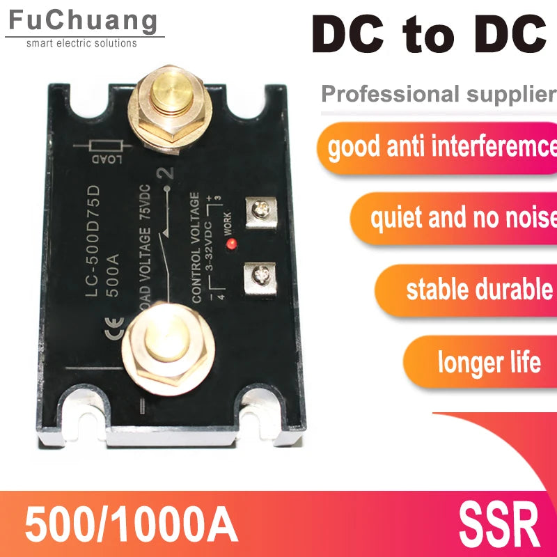 DC Control DC Solid State Relay 3-32VDC Control 75VDC Load Voltage High Current 500A 1000A with Heat Sink Raditor High Power SSR