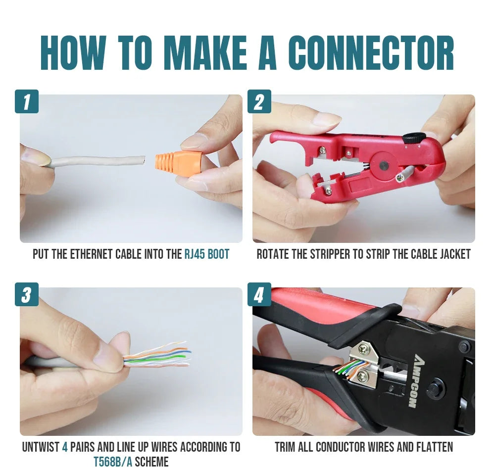 AMPCOM 12 in 1 Network Tool Kit, Professional Portable Ethernet Computer Maintenance LAN Cable Tester Crimper Cutter Repair Se